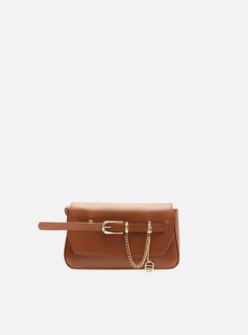 Bolsa Tiracolo Marrom Couro Pequena Tira Fivela