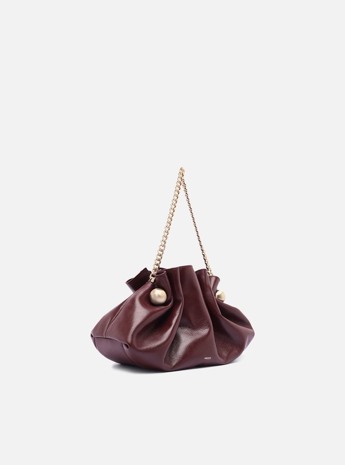 Clutch Vermelha Couro Pequena Pregas Corrente