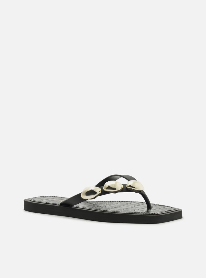 Chinelo de Dedo Preto Croco Square Metais