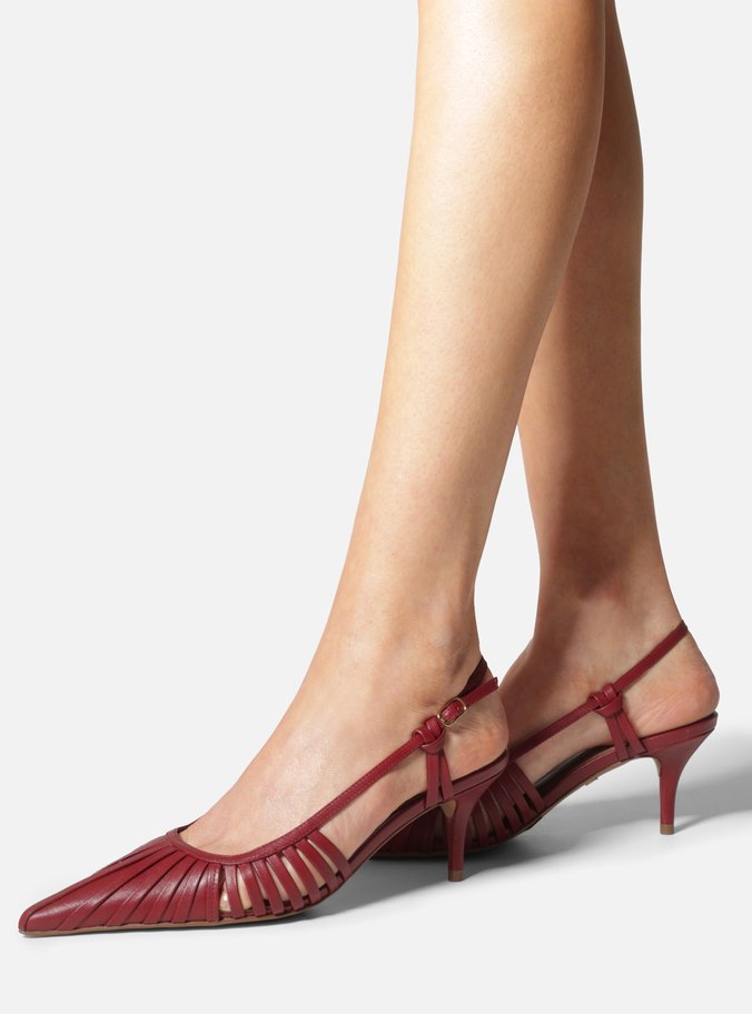 Scarpin Vermelho Salto Fino Fivela Slingback