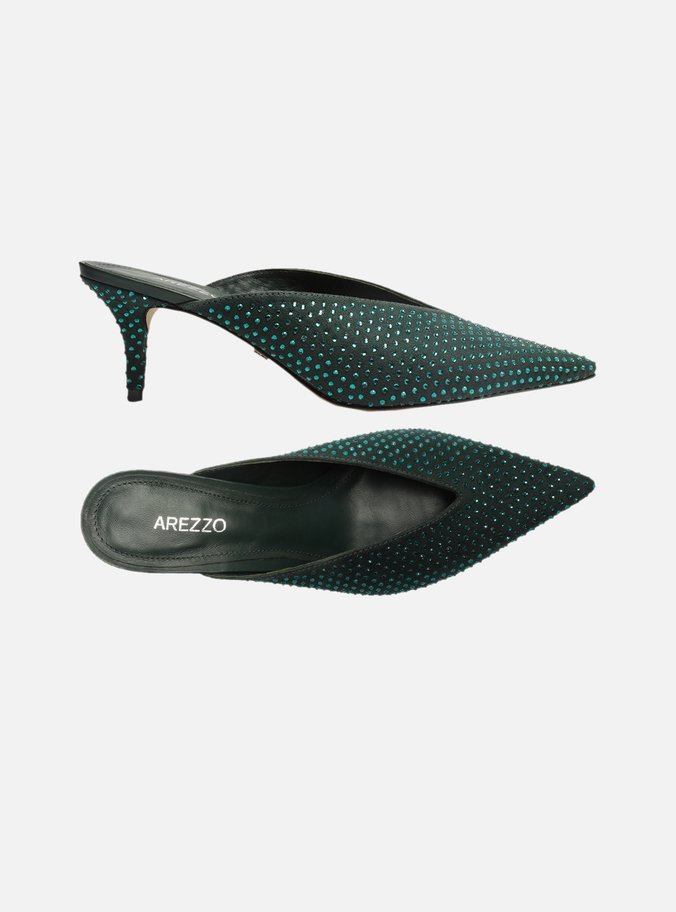 Mule Verde Camurça Salto Fino Strass