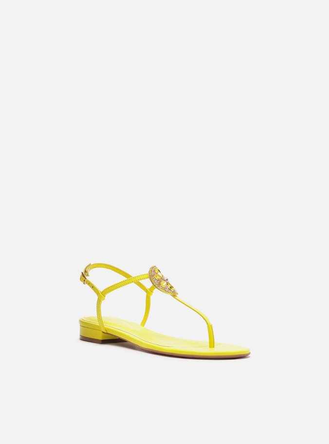 Sandália Rasteira Amarela Couro Slim Limoncello