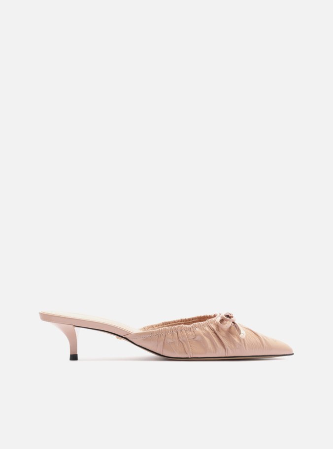 Mule Nude Couro Franzido Laço