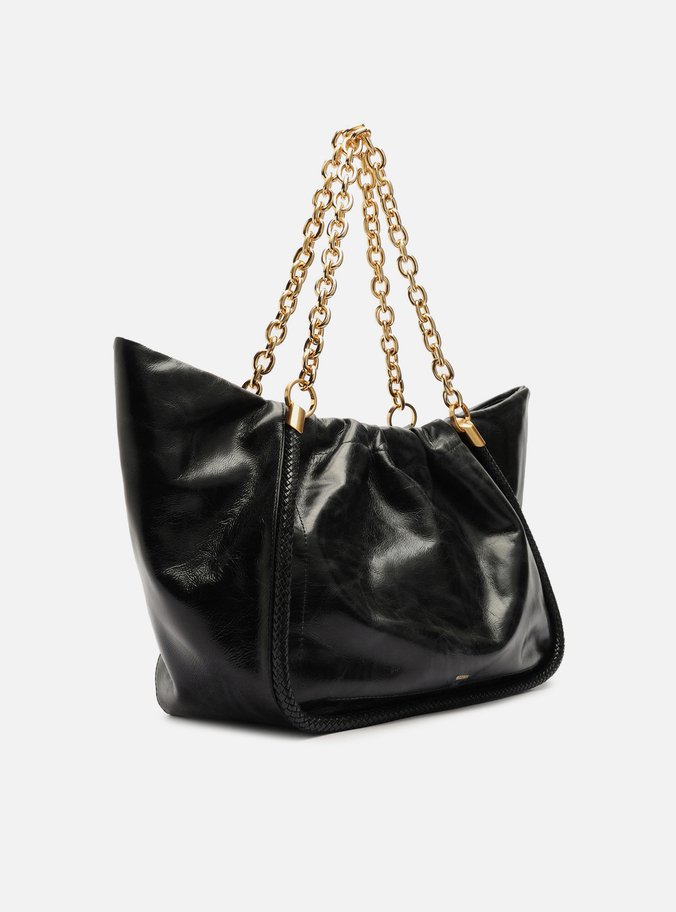 Bolsa Shopping Preta Couro Worn Grande