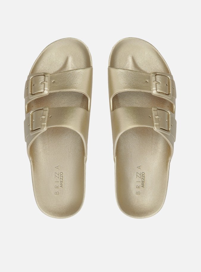 Chinelo Slide Dourado Fivelas Brizza