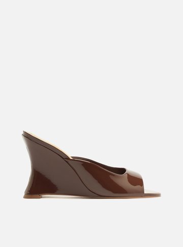 Tamanco Marrom Couro Salto Alto Anabela