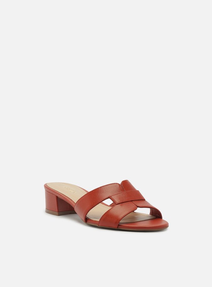 Mule Marrom Couro Salto Bloco