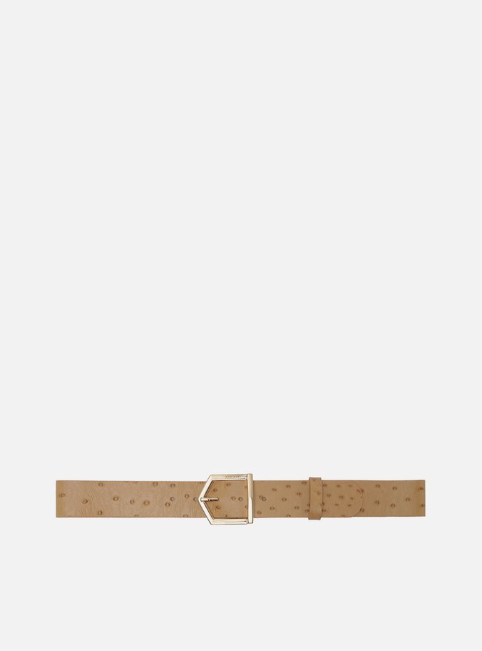 Cinto Bege Fivela Hexagonal Dourada Snake Dots