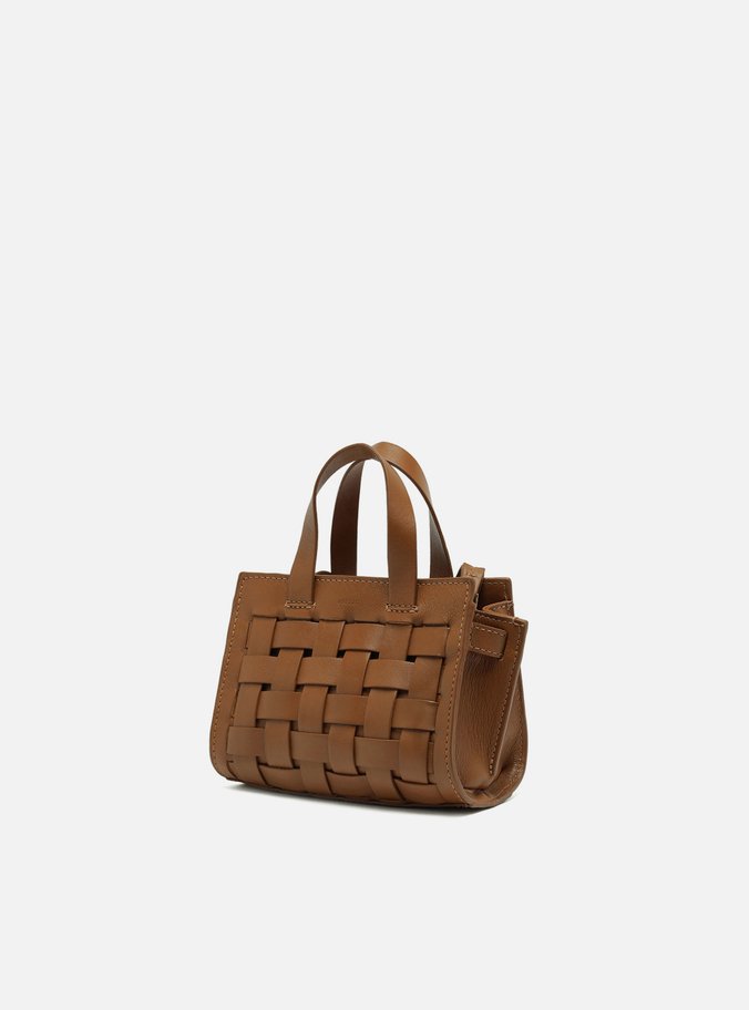 Bolsa Tote Marrom Couro Pequena Tressê Maxi Lenny