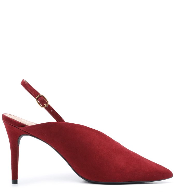 Scarpin Vermelho Nobuck Salto Fino Fivela Flamula
