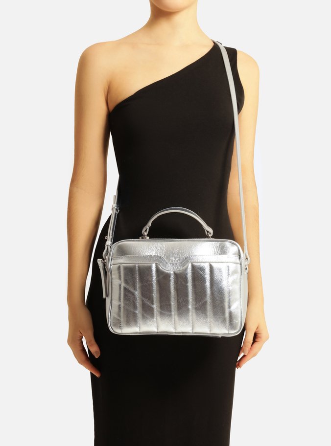 Bolsa Tiracolo Prateada Couro Francine Média