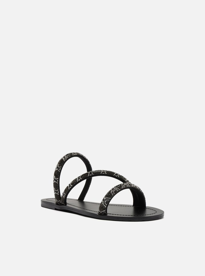Rasteira Preta Tira Diagonal Strass
