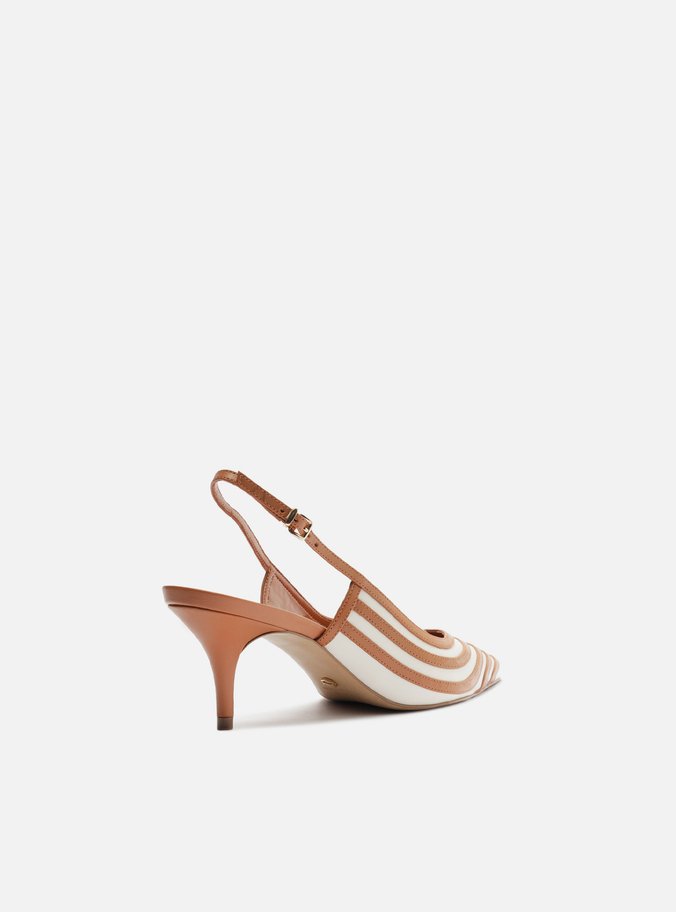 Scarpin Marrom Bicolor Salto Kitten Slingback