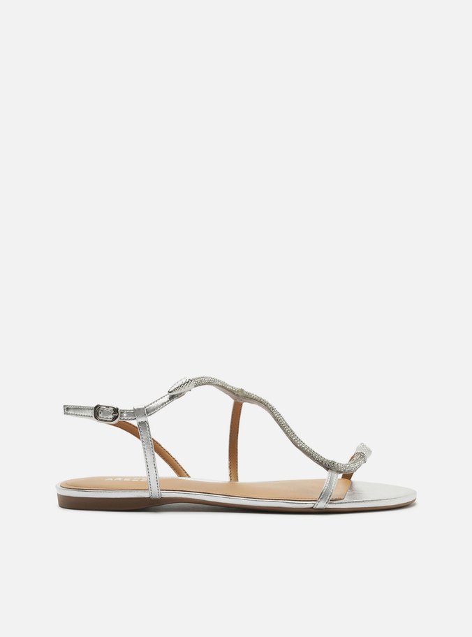 Sandália Rasteira Prata Metalizada Snake Strass