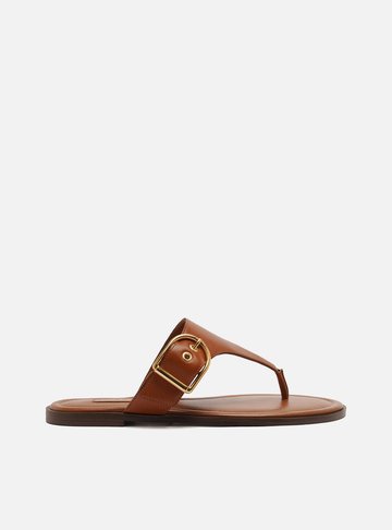 Rasteira Marrom Couro Tira Thong Fivela