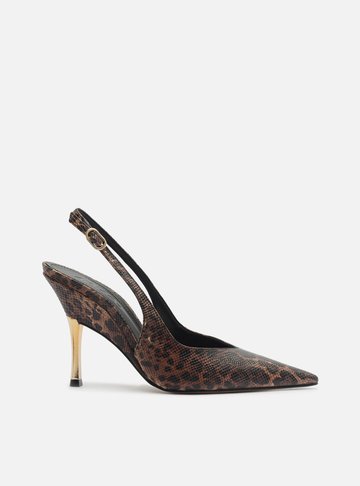Arezzo — Scarpin Animal Print Slingback Salto Alto Dourado