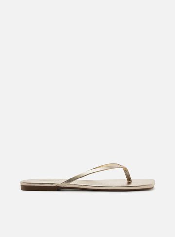 Rasteira Dourada Flip Flop Bico Quadrado