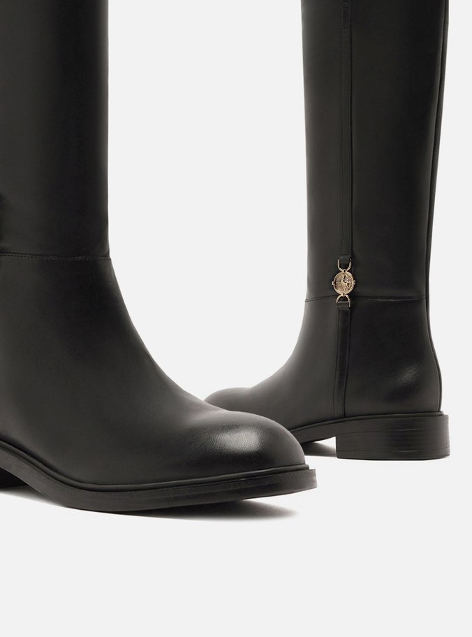 Bota Preta Couro Cano Longo Montaria Medalha