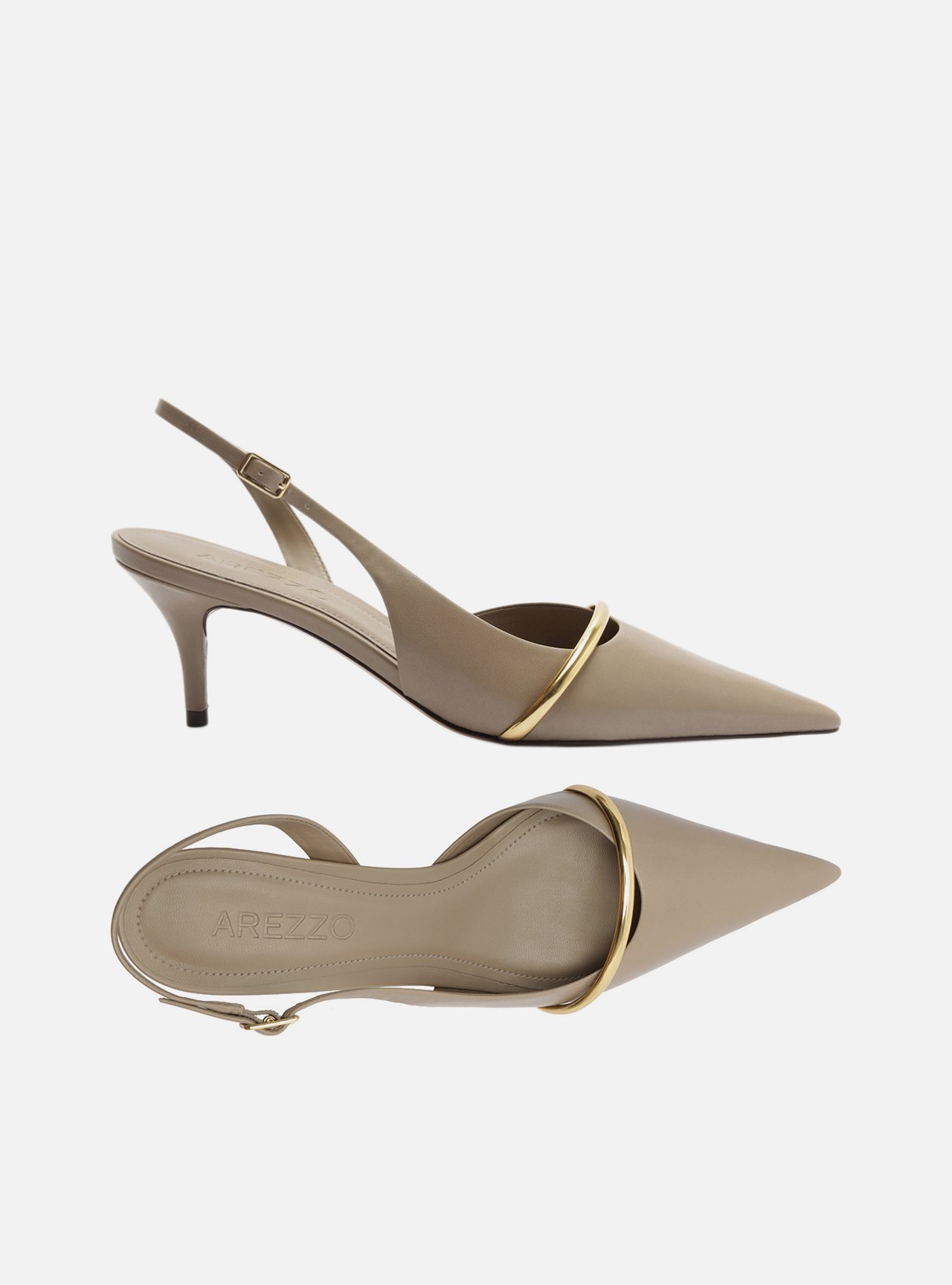 Scarpin Cinza Slingback Salto Fino Metal Dourado — foto 5