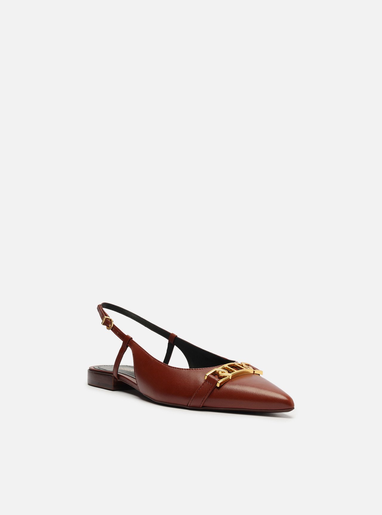 Sapatilha Marrom Couro Bico Fino Slingback Metal — foto 2