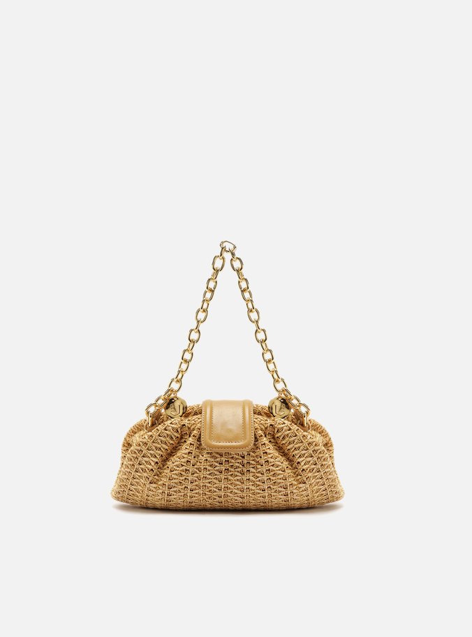 Bolsa Clutch Palha Pequena Corrente Dourada