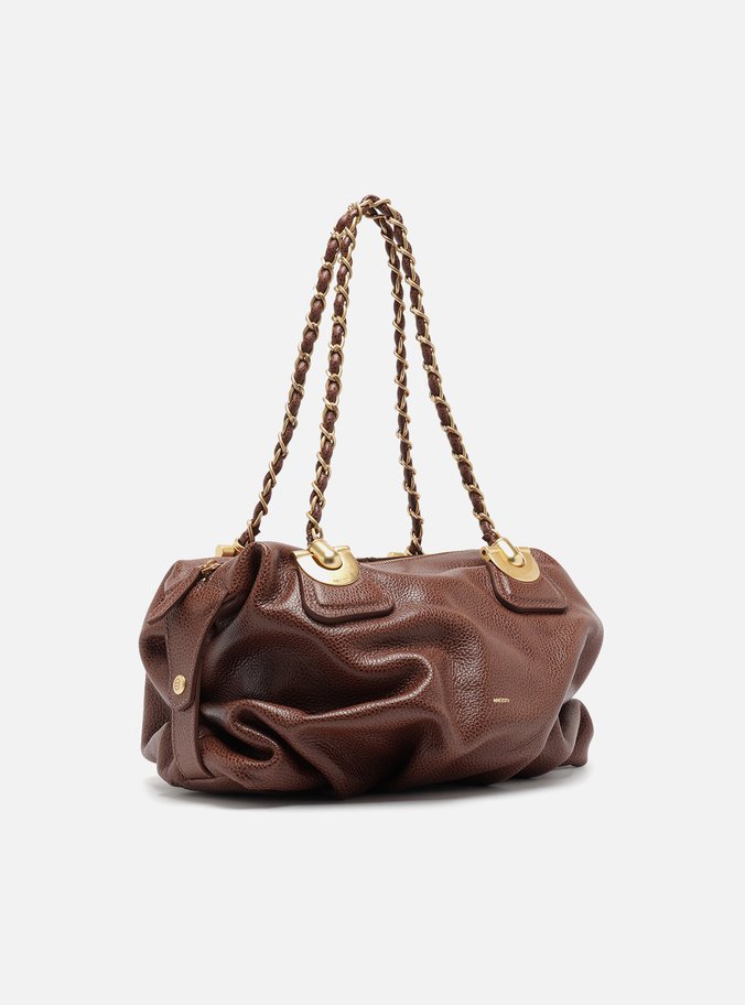 Bolsa Bowling Marrom Couro Média Franzida