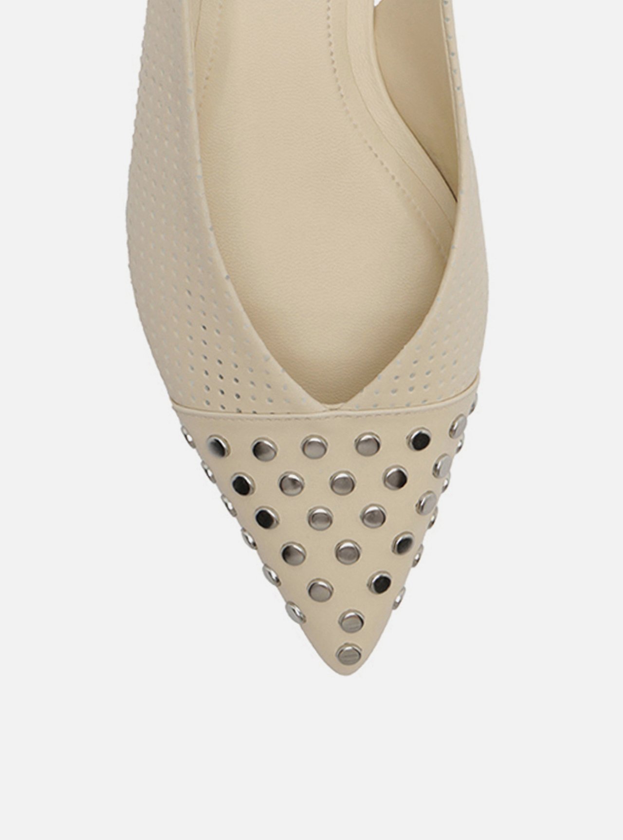 Sapatilha Off White Couro Bico Fino Metais Slingback — foto 5