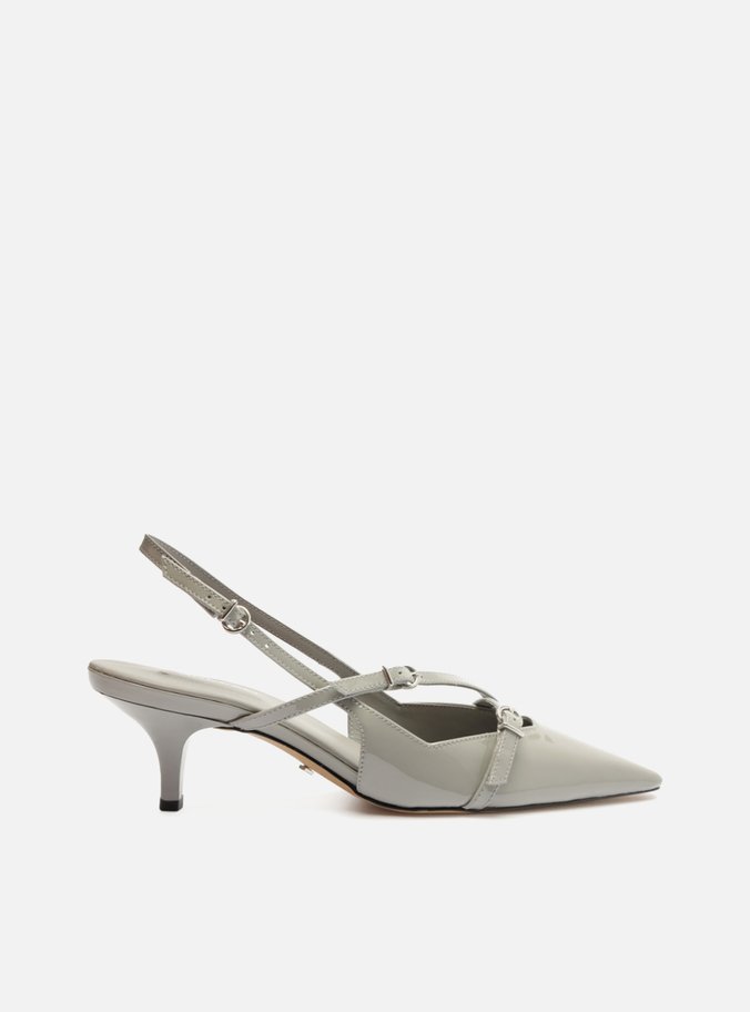 Scarpin Cinza Verniz Salto Médio Slingback Amélia