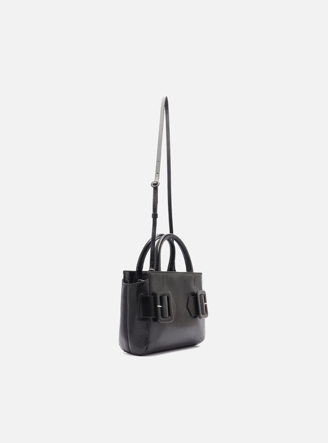 Bolsa Tote Preta Couro Pequena Fivelas