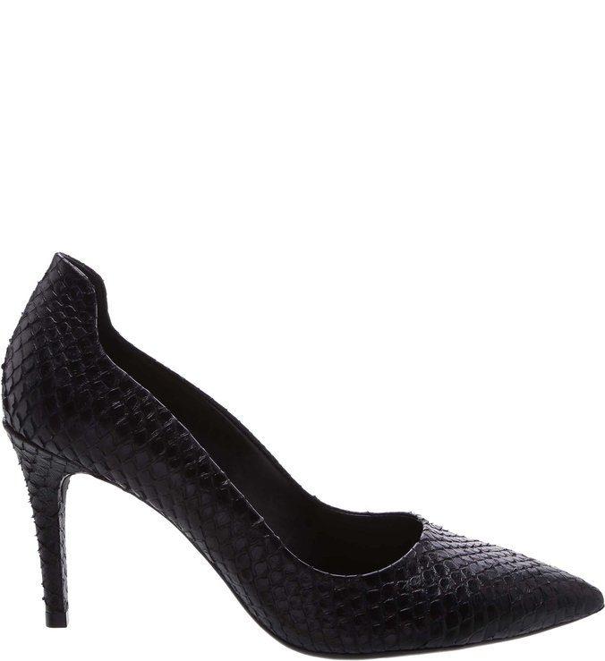 Scarpin Couro Skin Salto Médio Fino Curvas Preto