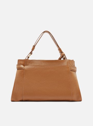 Bolsa Tote Marrom Couro Grande Tiras Laterais