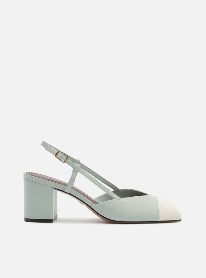Scarpin Margot Azul Verniz Salto Bloco Slingback Margot