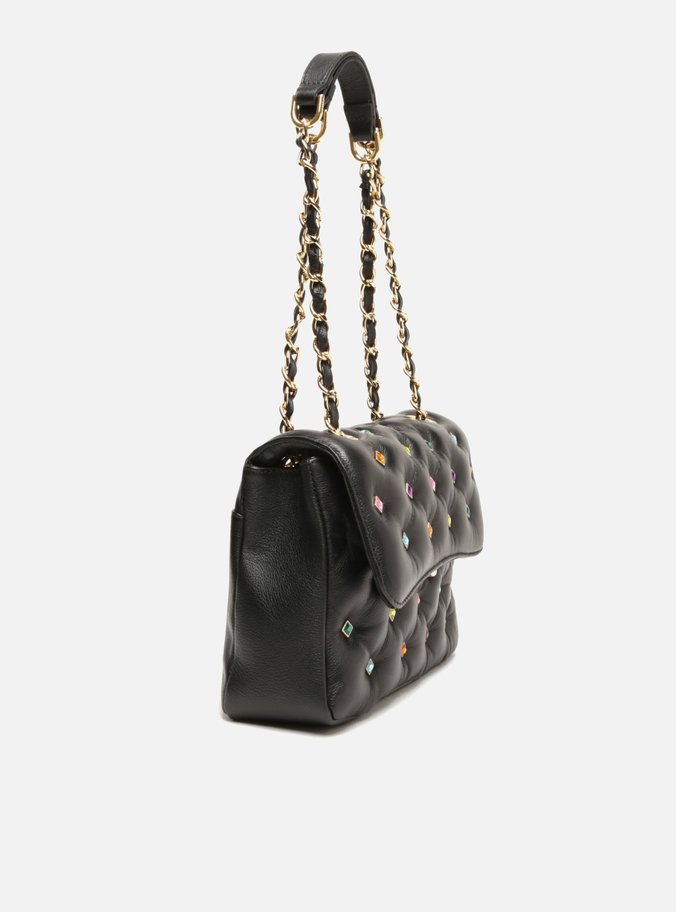 Bolsa Tiracolo Preta Couro Mizz Stones Média