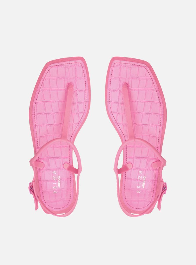 Kit Sandália Rasteira Rosa Square Palmilha Croco e Bag