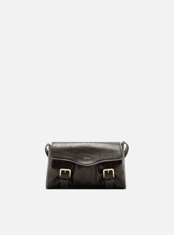 Bolsa Tiracolo Marrom Pequena Fivelas Douradas Franzida