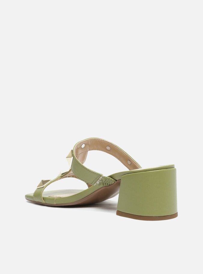 Mule Salto Bloco Verde Studs
