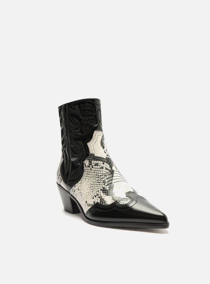 Bota Preta Couro Cano Curto Western Snake