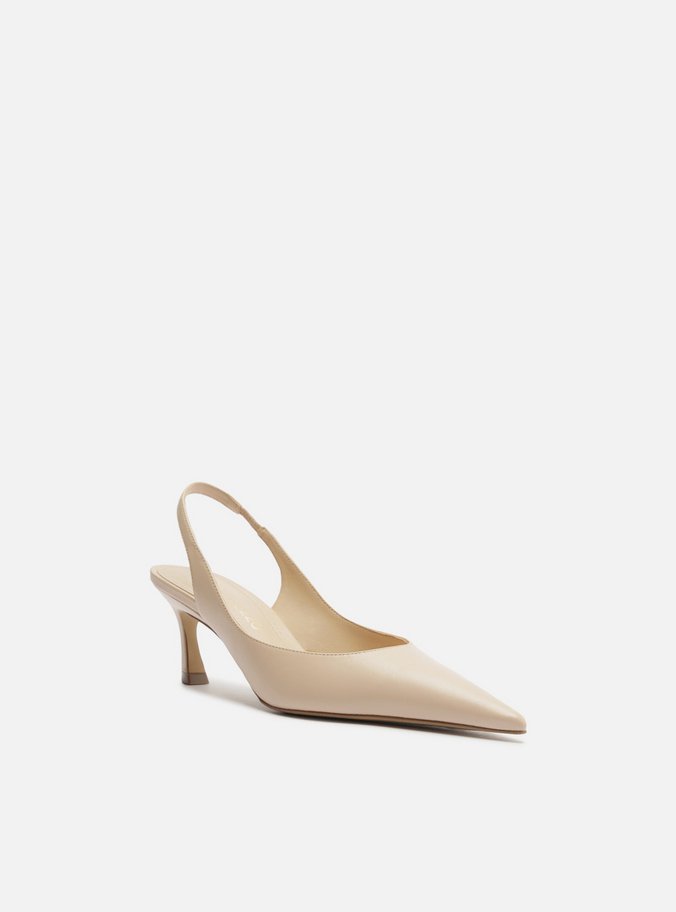 Scarpin Nude Couro Salto Baixo Slingback Livia