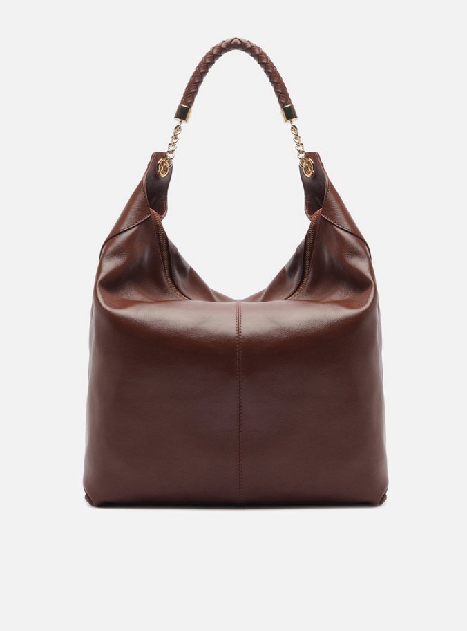 Bolsa Hobo Marrom Couro Grande Alça Metais