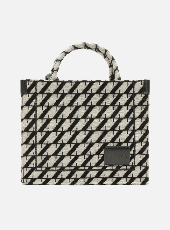 Bolsa Shopping Preta Jacquard Média Bicolor