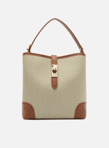 Arezzo — Bolsa Tote Marrom Tecido Cru Média Encaixe