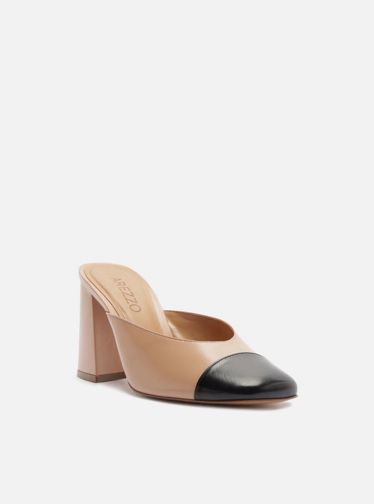 Mule Nude Couro Salto Bloco Bicolor — foto 2