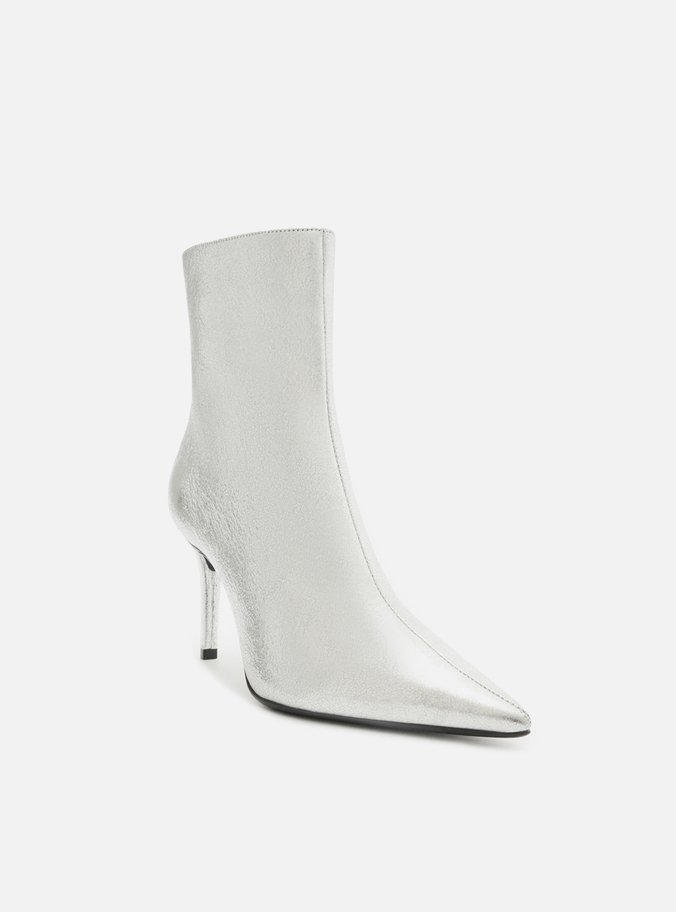 Bota Prata Couro Cano Curto Bico Fino