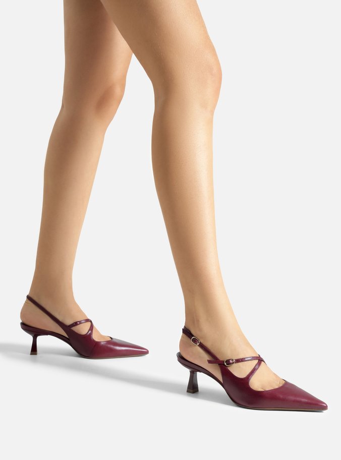 Scarpin Bordô Couro Salto Médio Slingback Fivelas