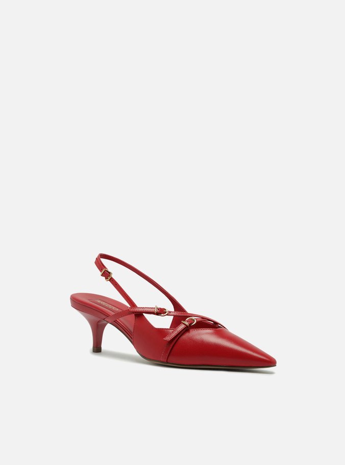 Scarpin Vermelho Couro Salto Médio Slingback Amélia