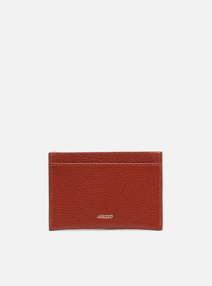 Porta-Cartão Laranja Couro Flor Metal
