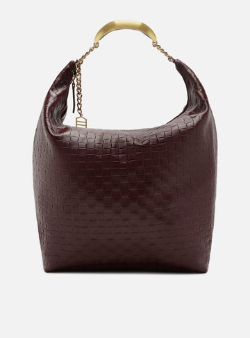 Bolsa Hobo Vermelha Couro Tressê Grande Silvia Braz