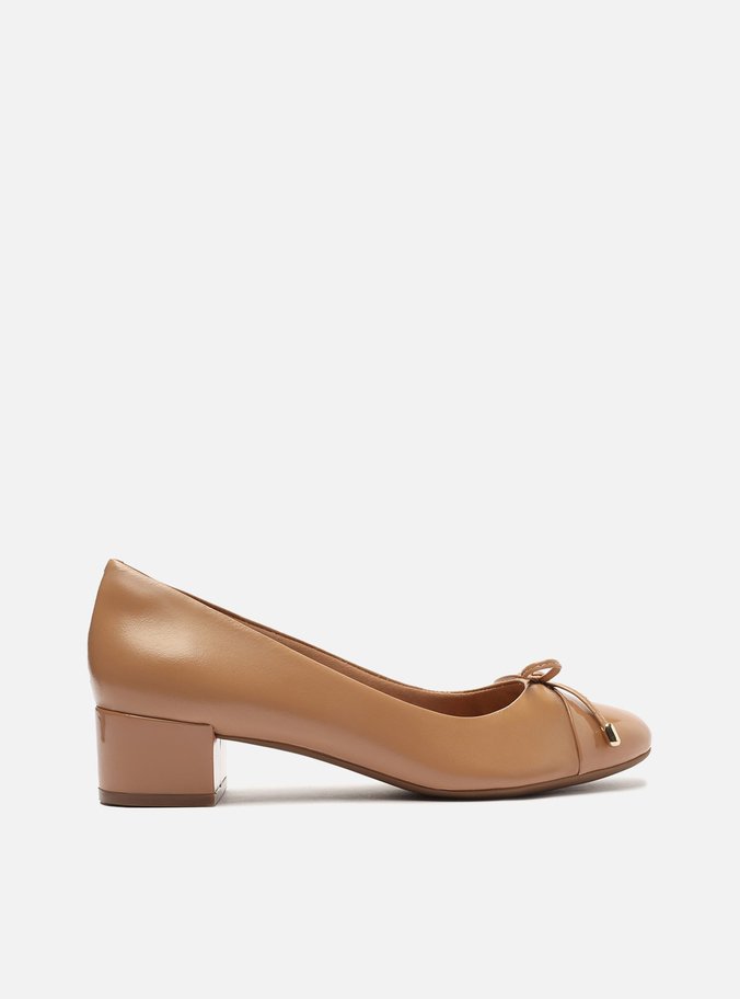Scarpin Bege Couro Salto Baixo Laço Soft