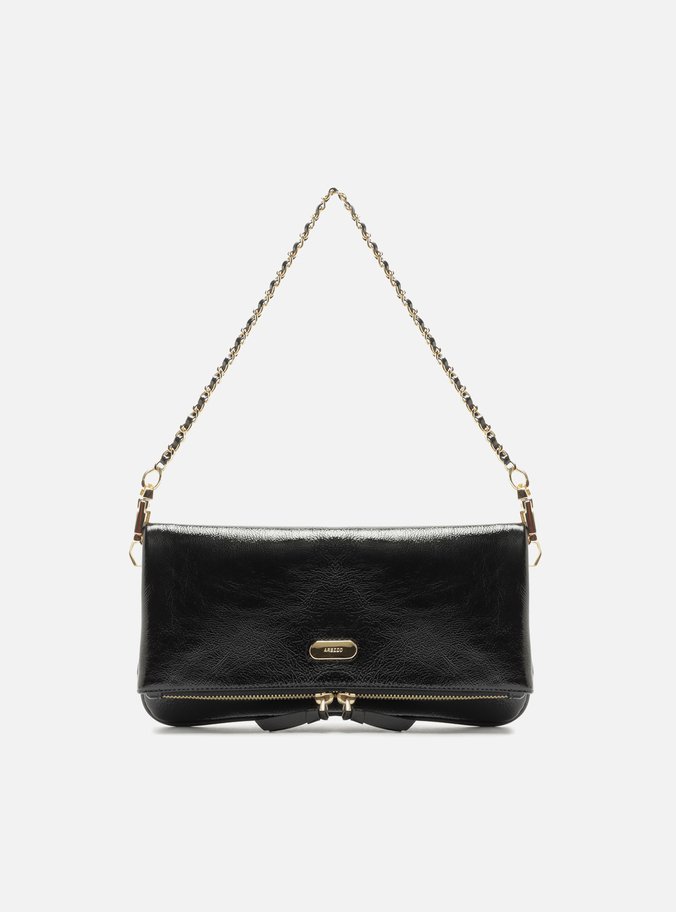 Bolsa Tiracolo Preta Couro Média Dobrável