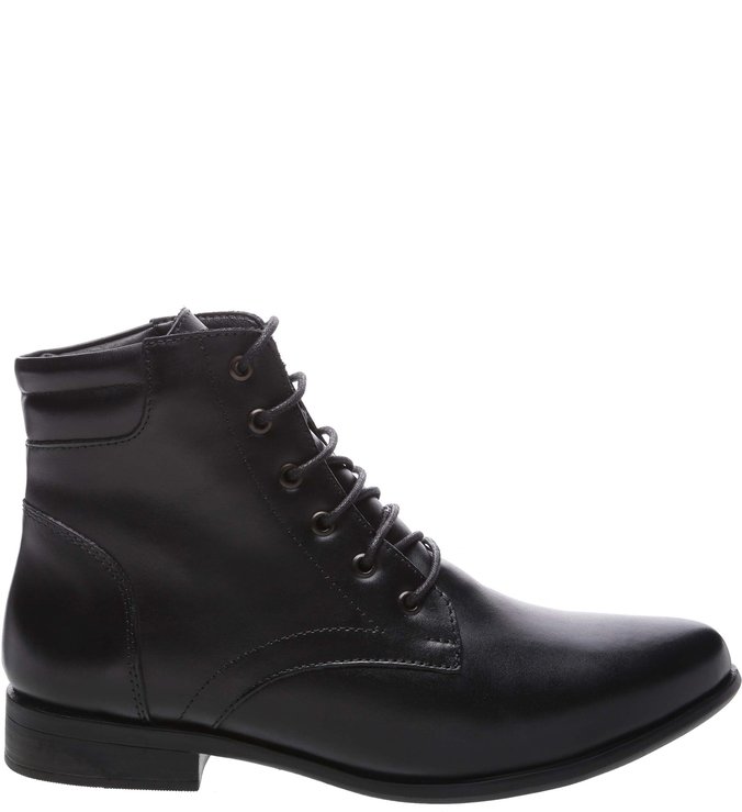 Bota Estilo Coturno Couro Preta Baixa
